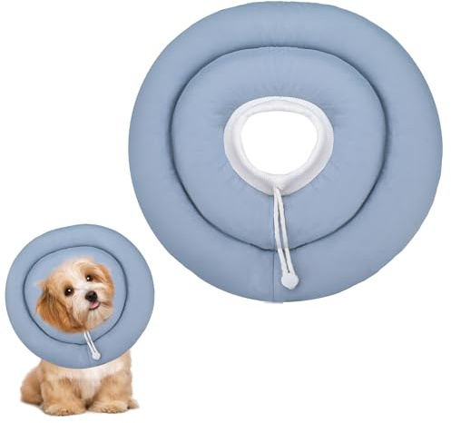 Weiche Hundekegel, verstellbares Donut-Halsband für kleine Hunde mit elastischem Nackenband, elisabethanisches Halsband für Hunde, Nackenkissen für Hunde und Katzen (Blau-Grau, L)
