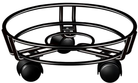 VNLCPX Pflanzenroller Rund 30 cm, Pflanzenuntersetzer mit Rollen, Metall Blumenroller 360° Grad Drehbar, für Innenbereich Außenbereich Haus und Garten, Schwarz