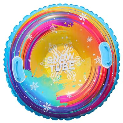 APLVFFZH Kinder Aufblasbarer Schneereifen, Aufblasbarer Schneeschlauch, Inflatable Snow Tube Reifen, Schneeschlitten mit Griffen, Ski-Ring PVC für Schneeausflüge Outdoor Winterspaß, 87cm, Gelb
