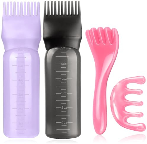 BeoTnp 4PCS Hair Oil Applicator Bottle, 2 Hair Oil Bottle With 2 Scalp Massager, 160ml Reusable Suitable For Scalp Care, Salon Hair Dyeing, And Daily Household Use