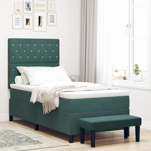 YuuSsea resårsäng med madrass, mörkgrön, 100 x 200 cm, sammetsöverdrag, träram, komfortskummadrass, eleganta sovrumsmöbler för vilsam sömn