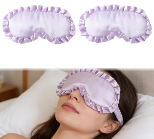 2 Stück Schlafmaske Seiden-Schlafmaske mit verstellbaren Bändern Augenmaske zum Schlafen Augen-Schlafschutz für Yoga-Reisen blockiert Licht (Lila)