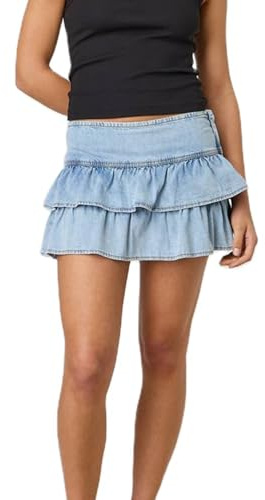 Yassiglia Women's Denim Skirt Jean Layered Ruffle Mini Skirts A-line Skirts Y2K Clothes Streetwear