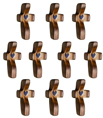 10 Pcs Black Walnut Pocket Prayer Crosses - Wooden Comfort Gift Set | Smooth Palm-Sized Shape, Natural Grain Makes Each Cross Unique, Easy To Carry, For Prayer And Bereavement Keepsakes