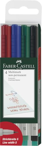 Faber-Castell - Marker Multimark Non-Permanent S, 4 Farben | Abwischbare Tinte für Folien und glatte Oberflächen