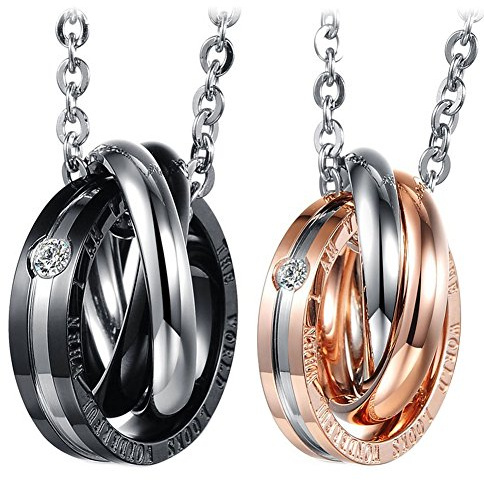 Cupimatch Collar Acero Inoxidable Parejas: Colgantes para Parejas de Amor CZ Amor Enamorados Hipoalergénico - Joyería de Moda Regalos Navidad Aniversario Estilo 2