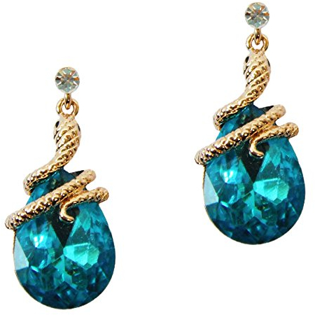 Navachi 18k Gold Plated Crystal Blue Zircon Snake Drop Dangle Az2536e Stud Earrings