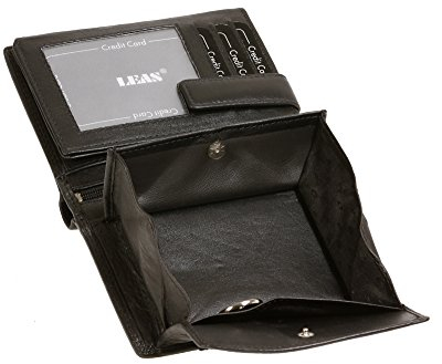Wiener Schachtel Geldbörse Portmonee Geldbeutel Herren Portemonnaie Schuettelboerse für Münzen mit Geheimfach und RFID Schutz Block Folie schützt Kreditkarten vor Datendieben LEAS Echt-Leder, schwarz