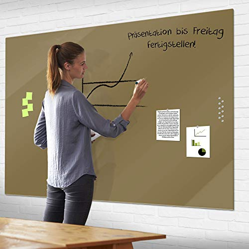 banjado® XXL Glas Magnettafel mit 4 Magneten - Magnetwand 120x90cm mit Motiv Gold Metallic - Memoboard/Pinnwand magnetisch, beschreibbar, perfekt für die Küche - Magnetboard Wandbild/Wandtafel