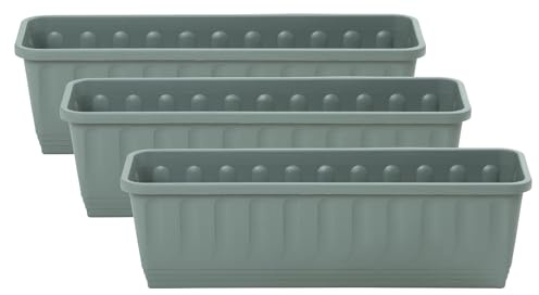 Muddy Hands Pack of 3-60cm Long Green Trough Plant Pot Plastic Planter Indoor Home Outdoor Garden Window Herb Flower Box