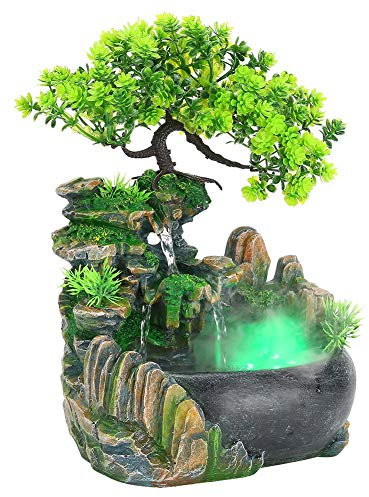 Dioche Ceramic Tabletop Fountain, Fountain Waterfall Rockery with Spray Waterfall Fog for Home Living Room, Water Pump 220-240V, Atomizer 100240V