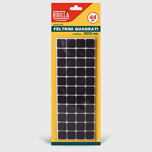 La Briantina Feltrini di Gomma Quadrati per Mobili, Protezione Sedie Arredi e Pavimenti, Colore Nero, 2x2 cm, 44 Pezzi