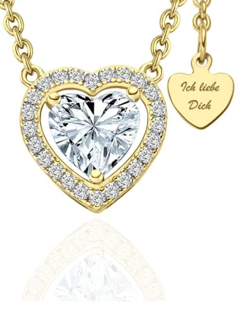 LOVENEST Herzkette Silber 925 / Gold vergoldet Halskette Damen *Ich Liebe Dich* Kette Silberkette Herzanhänger Herz Schmuck Geschenke für Frauen Freundin Sie zum Geburtstag Hochzeitstag Jahrestag Liebesbeweis Liebesgeschenk