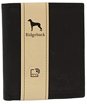 Ridgeback - Mens Bi Fold Leather Wallet Card Holder Coin Purse ID Case (Black)