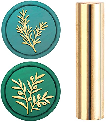 craspire 15 mm Wachs-Siegelstempel, 2 Seiten, Mini-Messing-Siegelstempel Für Hochzeitsfeier, Einladung, Dekoration Für Geburtstagseinladungen, Geschenk, Scrapbooking (Olivenblatt + Rosmarin)