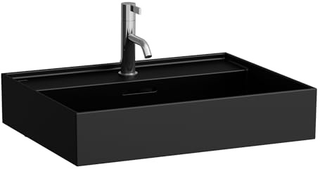LAUFEN Kartell Aufsatzwaschtisch 1 Hahnloch, mit Überlauf, Unterseite geschliffen, 600x460mm, H8163337161041, Farbe: Schwarz Matt