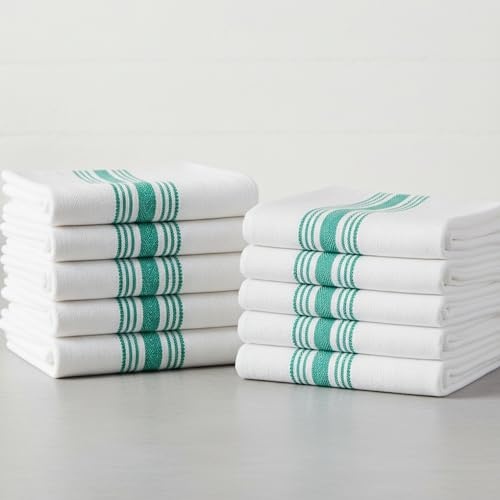 LUXTOGO Geschirrtücher aus Baumwolle Set, Baumwolle Küchentücher, ringgesponnenes Fischgrätenmuster, extra dick (250 g/m²), 50 × 70 cm, Küchenhandtücher Set (Green 10 STK)