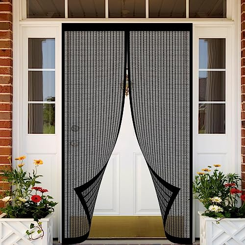 Magnetische Fliegengitter-Tür 195 x 225 cm Fliegenschutz Ohne Bohren komplett aufgebaut Fliegenvorhang Für Balkontür Wohnzimmer Terrassentür, Schwarz