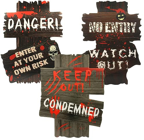AOKITO 3 Segnali di Pericolo Halloween, Cartelli di Avvertimento Ondulati per Decorazioni Esterne