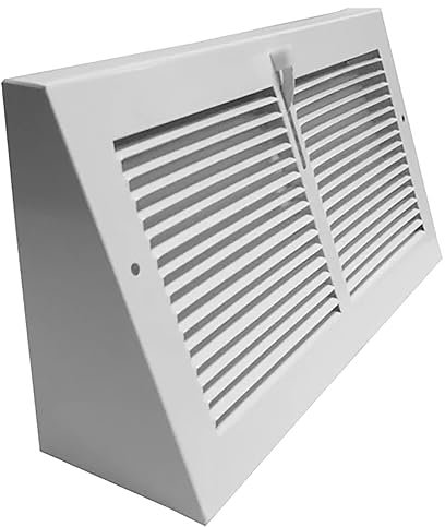 Metal Magery Rejilla de ventilación de zócalo de 12 x 6 pulgadas, color blanco con amortiguador, rejillas triangulares de acero resistente de 12 x 6 pulgadas (dimensiones exteriores 13-3/4 x 6-5/8