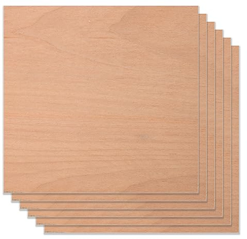 Lot de 6 contreplaqué de hêtre rouge 0,3 x 30,5 x 30,5 cm Bubinga brut pour travaux manuels, découpe CNC, peinture