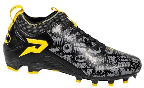Phenom Elite Batman Football Cleats – Quantum Speed | Black Dark Knight Edition | Lightweight Speed Performance Cleats for Men’s & Kids (US Footwear Size System, Adult, Men, Numeric, Medium, 13)