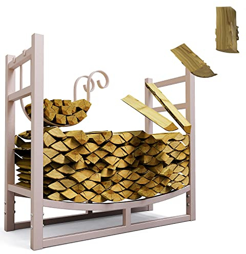 LAWA Living and Lifestyle Kaminholzregal Metall innen und außen 84x33x76 | VERZINKT Beige / Cremeweiß Brennholzregal Kaminofenregal Feuerholz Regal Brennholzgestell Stapelhilfe Kamin Wohnzimmer