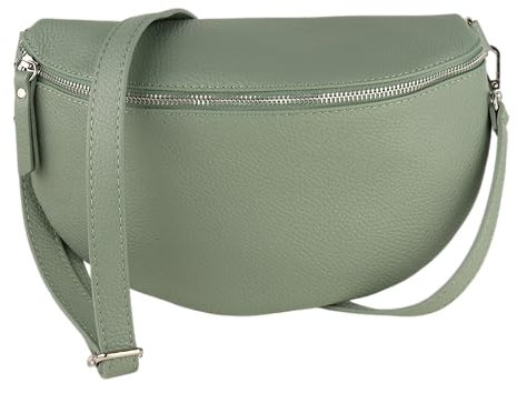 MIRROSI® Bauchtasche Damen, Made in Italy, Echtleder Umhängetasche Echtes Leder, Brusttasche, Crossbody Bag aus Echtem Leder, in 3 Größen erhältlich (Mint Silberner Reißverschluss) (Gr.M)