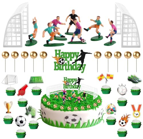 Football Cake Toppers for Boys Girls Football Cake Decorations for Men Football Cake Topper Happy Birthday Cake Decorations Gold Ball Cake Toppers Birthday Football Cupcake Toppers Theme Party