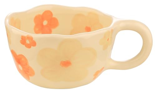 VanEnjoy Ceramic Cup, Cute Coffee Mug, Strawberry Mug, Aesthetic Coffee Mug, Retro Flower Mug, Ceramic Tea, 10oz/300ml for Tea Coffee, Milk and Oatmeal