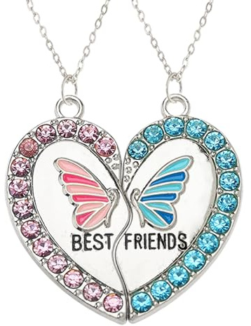 KRYMSON 1 par de cadenas de amor de mariposa, collar de hermana, cadena de amistad de novia, collares magnéticos, collares de mejor amiga, regalos a juego para novias y mejores amigas de metal