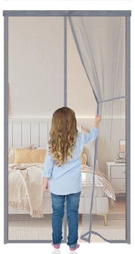 Magnet Fliegengitter Tür 70x210cm,Moskitonetz Tür,Insektenschutz Vorhang Balkontür,Fliegenvorhang Schiebetür,Automatisch Verschließen, Klebemontage Ohne Bohren,Grau