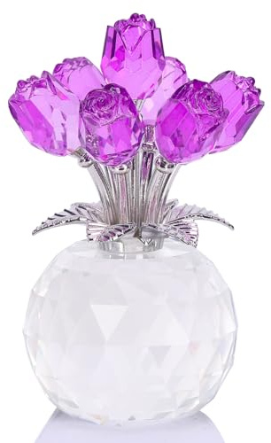 Bunte Rosenblüten Statue aus Kristall mit runder Vase, Statue aus Kristallglas Serie, romantisches Geschenk für Frauen zum Jahrestag und zum Muttertag