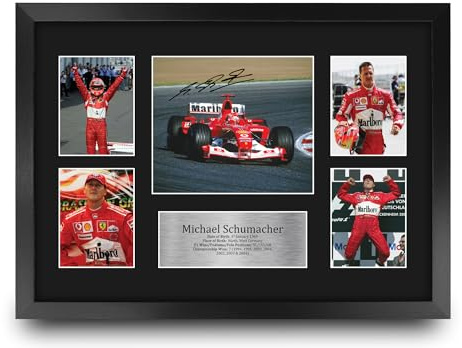 HWC Trading FR A3 Michael Schumacher Geschenke Gedrucktes Signiertes Autogramm Präsenationsdisplay für Formel 1 und Motorrennen Fans - A3 Gerahmt