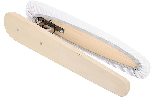 MERRYHAPY Asse da Stiro Portatile in Legno Tessuto Bianco, Sgabello da Stiro Compatto per Stiratura Domestica di Camicie e Piccoli Capi, Accessori per Stirare Casa Ergonomici e Salvaspazio