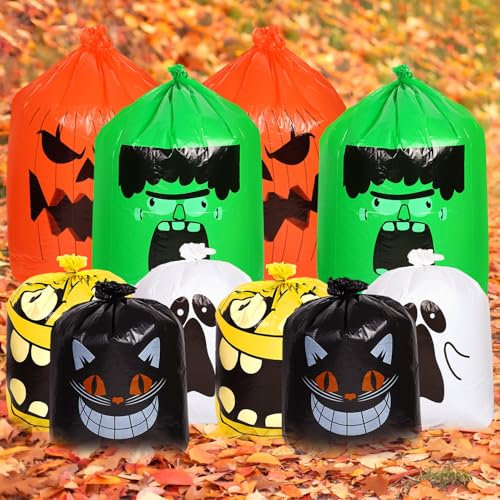 10 Stk Halloween Laubsäcke, Plastik Halloween Müllsäcke Schwarze Katzenmumie Halloween Plastiktüten für Mottopartys Garten und Rasendekorationen (5 Stile)