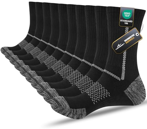 Niorasen Socken Herren, Gepolstert Atmungsaktive Wandersocken Sportsocken, Baumwolle Crew Tennissocken Arbeitssocken Laufsocken 5 Paar