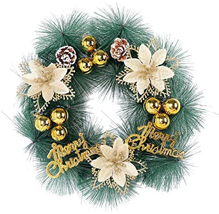 Allbestop Weihnachten Kranz Ornamente,Weihnachtskranz HausTür Deko Künstlich Herbst Türkranz Künstlicher Weihnachtskranz Für Tür Adventskranz Metall Weihnachtskugeln Rot