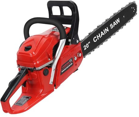 20 Inch Petrol Chainsaw, 58CC 2-Stroke Handheld Gas Chainsaw, High-Power Logging Saw with Automatic Oiler, Professional Cordless Chain Saw for Efficient Wood Cutting Tree Trimming Red