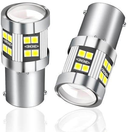 2 Pack P21w 1156 Ba15s LED Bulb, 6000K Bright White Light, 6W, 12V-24V DC, for Backup, Reverse, Stop, DRL, Parking, Turn Signal, RV, Rear Fog Lamp, and Position Lights High Efficiency Energy Saving