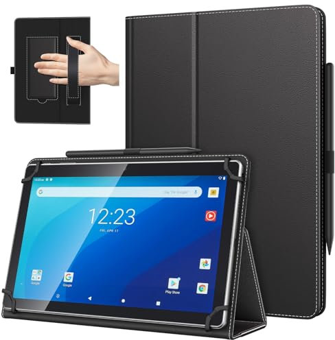 TiMOVO Custodia Universale per Tablet Android 10,1 Pollici con Anello per Penna, Cover Leggera e Pieghevole in Piedi con Cinghia a Mano per Tutti i Tablet Touchscreen da 9-11 Pollici, Nero