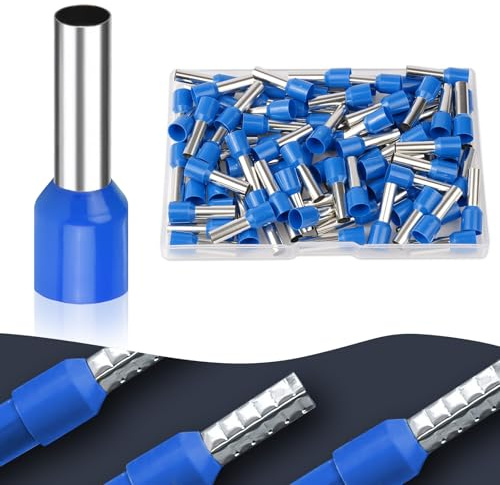 flintronic Aderendhülsen Set 16mm², 100 Stück Kabelschuhe Set | FlachsteckhüLsen, Quetschverbinder it IsolierhüLsen, Gabel Kabelschuhe-Adernhülsenbox, Kabel Steckverbinder , E16-18(Blau)
