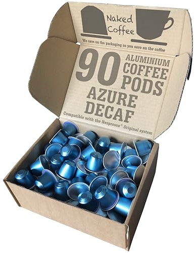 90 NAKED COFFEE Decaffeinated Aluminium Coffee Pods Compatible with the Nespresso Original System - AZURE - Rich Bold Fruity Dark - Extra Value Pack - We save on packaging so you save on the coffee