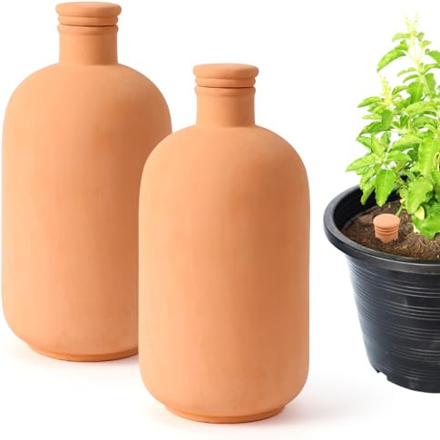EXQUAILTY 2 Stück 25,4 * 12,7 * 12,7 cm Ollas Pflanzenbewässerungskugeln 1750 ml Terrakotta Bewässerungstopf Bewässerungszwiebeln für Außen- und Innenpflanzen Große Reservoir-Zwiebeln mit Deckel