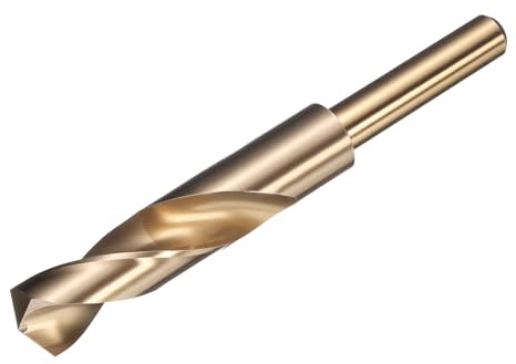sourcing map Broca de 19,5 mm, vástago reducido de 1,27 cm, 3 planos M2 de acero de alta velocidad, acabado dorado, brocas de 135° para metal duro, acero inoxidable, 1 unidad