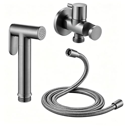 Bidet Handbrause für Toilette Grau Hand Sprayer Wandmontiert | Messing Bidet Toilettensprüher Hochdruck Bidet Armaturen für WC, Persönliche Hygiene & Windelreinigung 120cm Schlauch