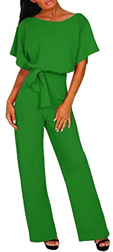 Women's Elegant Jumpsuit UK Wide Leg Crew Slash Neck Tie Waist Playsuit Ladies Baggy Dungarees Summer High Waisted Wedding Guests One Piece Outfits Business Party Rompers Vacation Clubwear with Belt