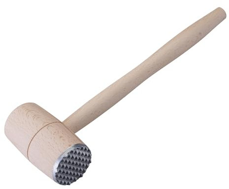 Fackelmann Batticarne in legno con testa in alluminio 9x5 cm, lunghezza totale 29 cm – Batticarne professionale per cucina, pesta carne manuale per bistecche, arrosti, pollo, maiale e BBQ