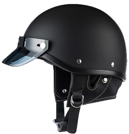 VVPEC retrò Mezzo Conchiglia Casco,Caschi da Moto Aperto Caschi A Scodella,ECEDOT Omologato Casco da Moto Scooter per Donna Uomo,(3,L=59~60cm)
