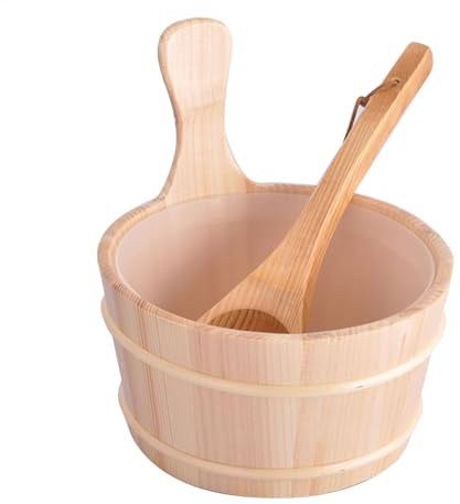 Ensemble De Seau De Sauna En Bois - Kit D'accessoires De Bain Traditionnel, Seau De Cèdre 4L Avec Louche | Récipient À Poignée Spacieuse, Scoop D'eau En Bois Rustique Pour La Salle De Bain Maison À Va